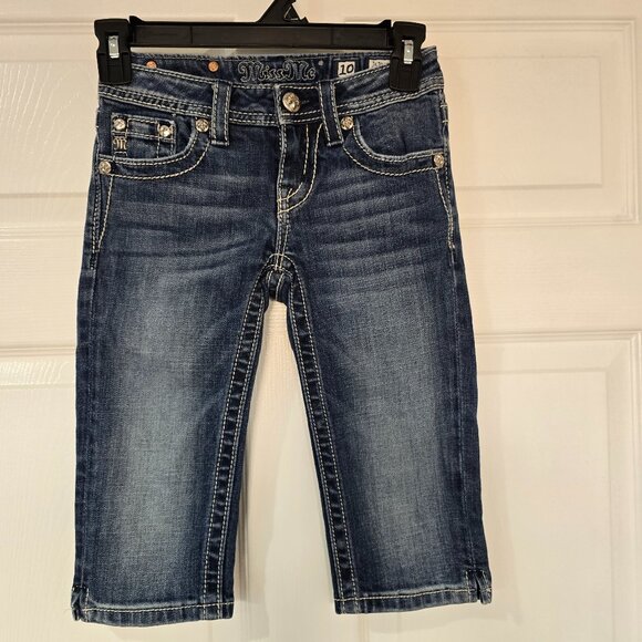 Miss Me Girls Denim Rhinestone & Silver Embellished Capri Pants JK7047P Size 10 - Picture 1 of 10